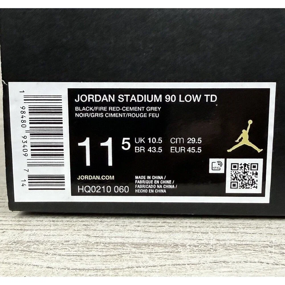Jordan Stadium 90 Mens Size 11.5 Low TD Black Cement Football Cleats HQ0210-060